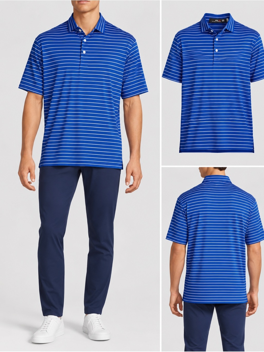 NWT RLX Ralph Lauren Men’s M Blue Striped Performance Golf Polo Wicking